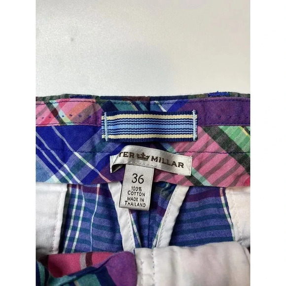 Peter Millar Men's 36 Shorts Performance Flat Front Golf Chino Plaid Flaw - Picture 3 of 8